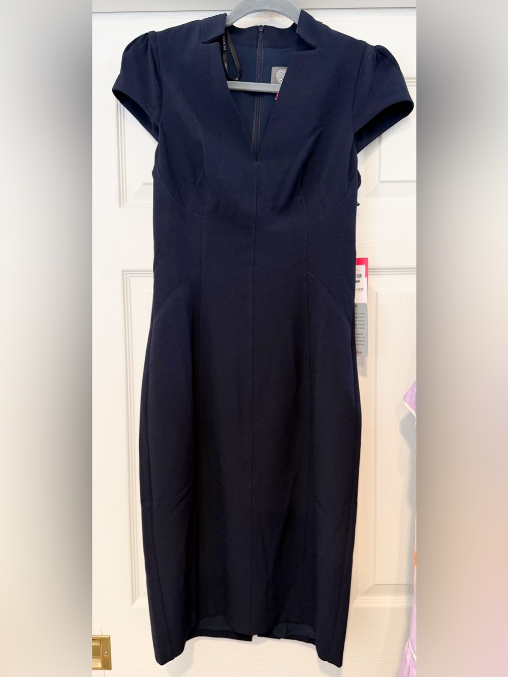 Classic Navy Cap-Sleeve Sheath Dress
